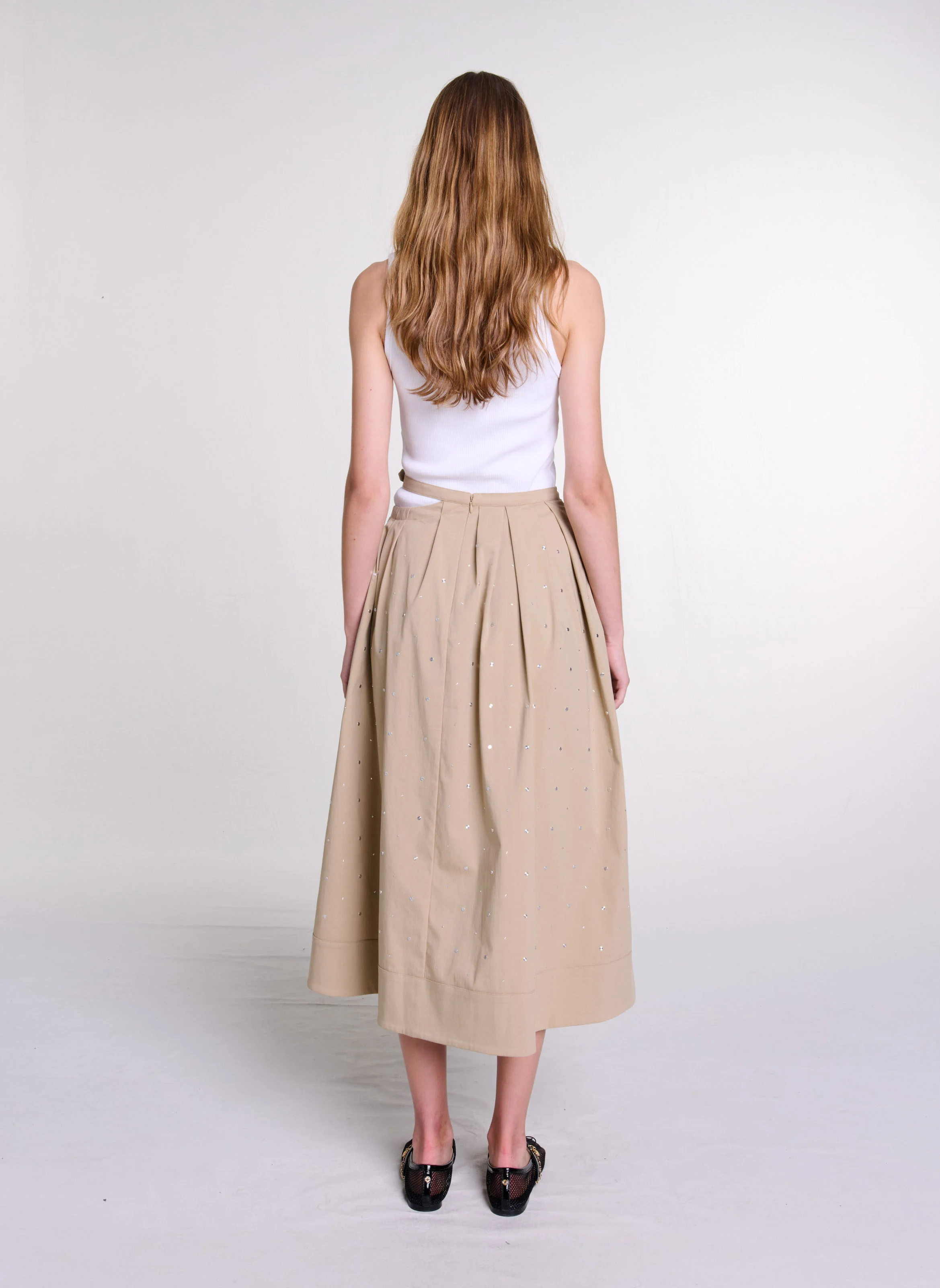 Jupe longue évasée en coton mélangé | Beige