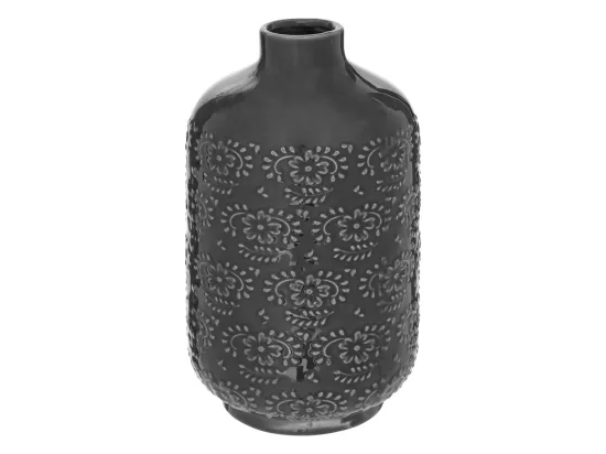 Vase en Céramique émaillée Gris motif en relief D. 12 x H. 21,5 cm