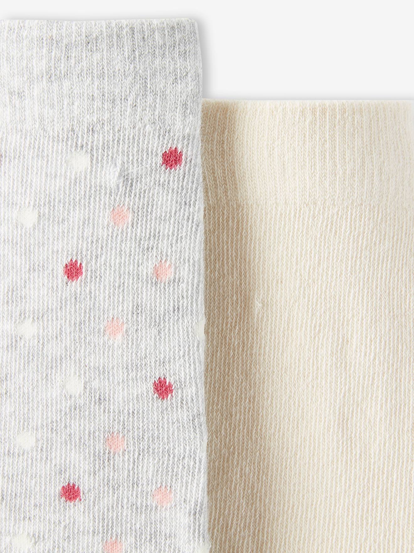 Conjunto com 2 pares de meias-calças para bebê com estampa de bolinhas/gatinhos, branco claro, bicolor/multicoloridas.