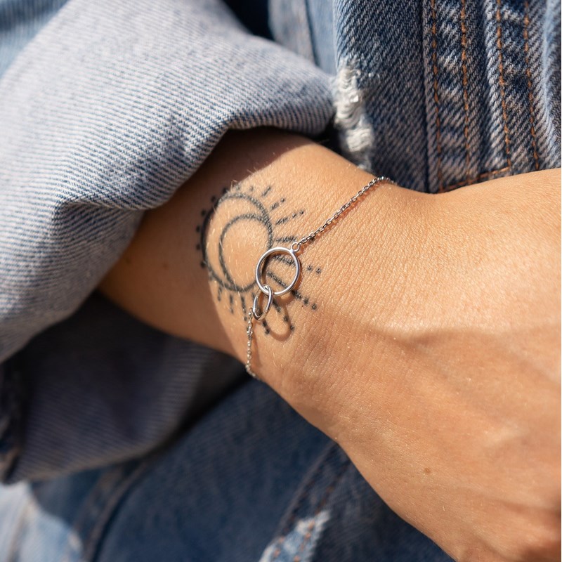 Bracelet Fin Argent 2 Anneaux Entrelacés Cercles