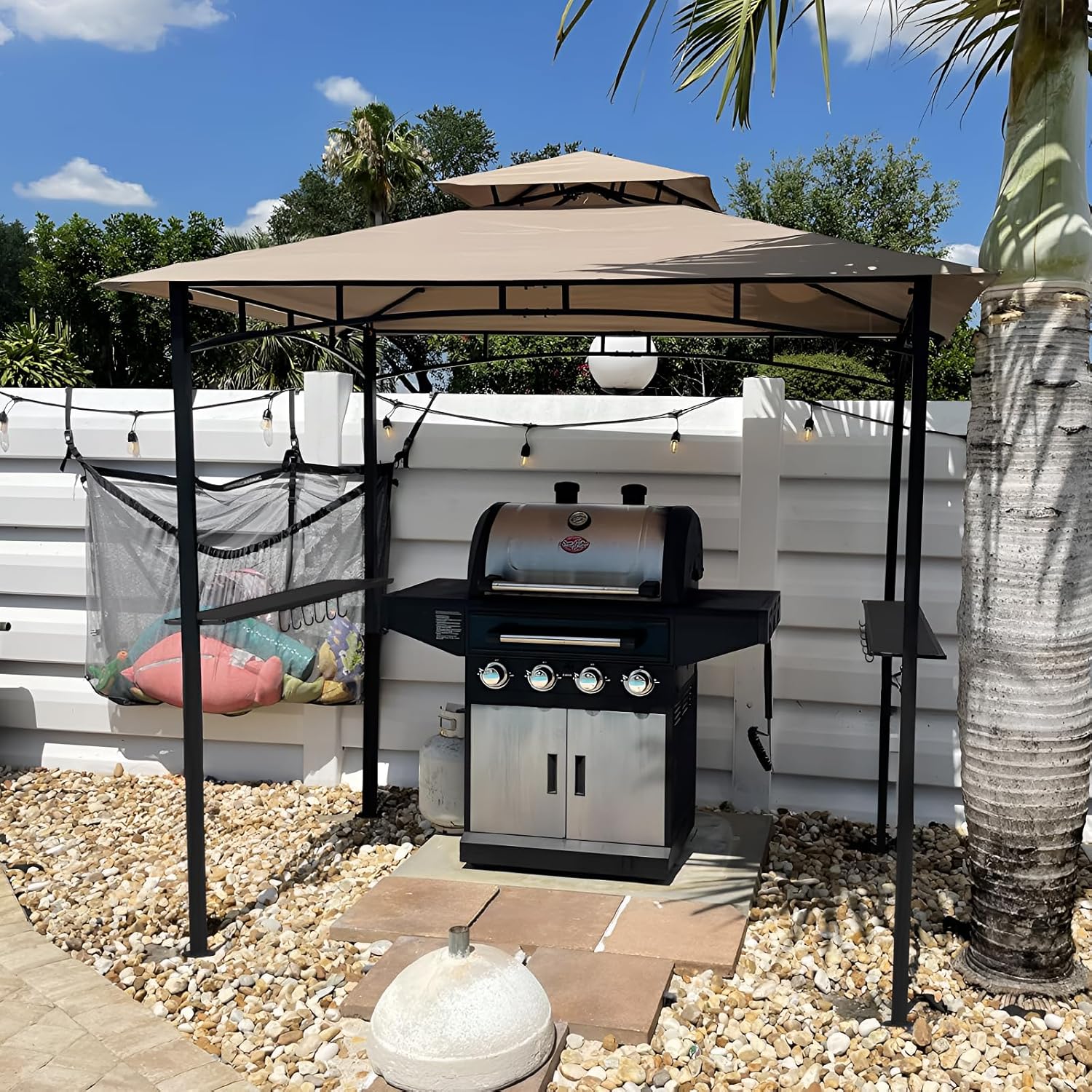 Sekey Grill Pavillon 2.45 x 1.50m, Wasserdicht Gartenlauben Gartenzelt Partyzelt für Garten/Partys/Picknick/BBQ´s, UV-Schutz 50+, Taupe
