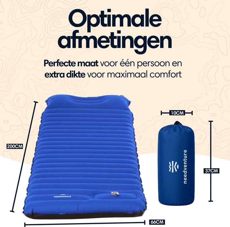 needventure - 10CM - Slaapmat - Blauw - Zelfopblazend met Ingebouwde Voetpomp - 1 Persoons