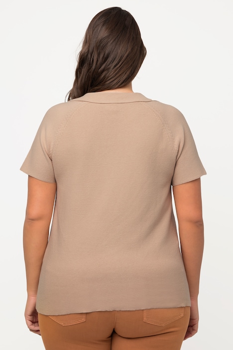 Pullover, Polokragen, V-Ausschnitt, Halbarm, Biobaumwolle