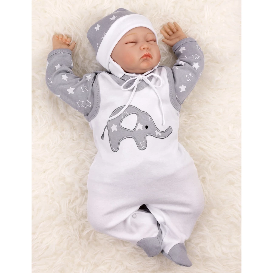 Baby Sweets 3tlg Set Strampler + Shirt + Mütze Little Elephant weiß grau
