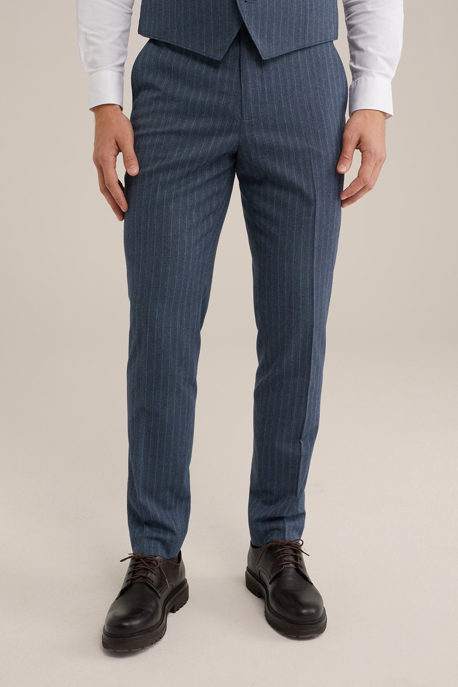 slim fit pantalon met subtiele streep WE Fashion Grijsblauw