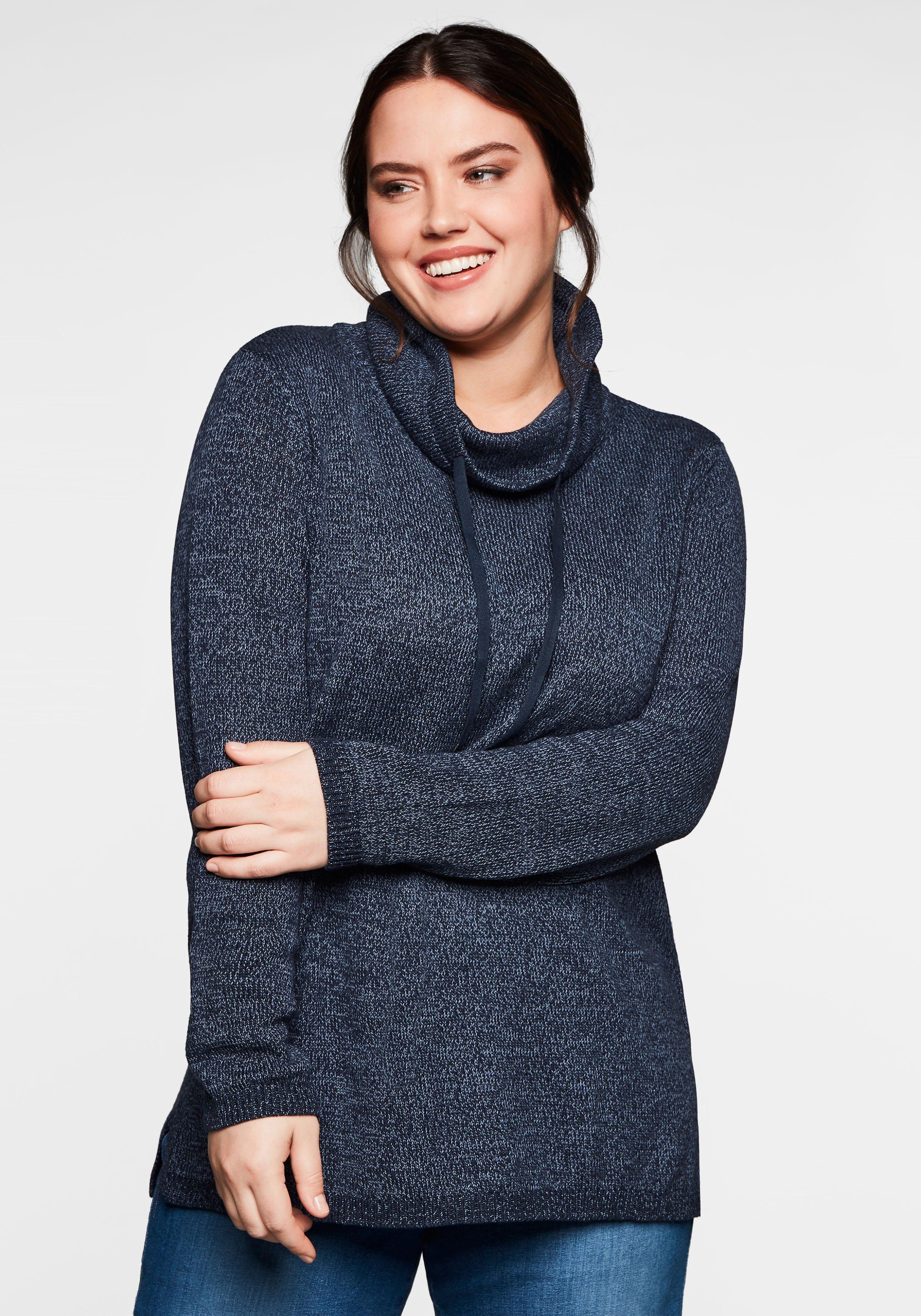 Pullover mit weitem Kragen, in melierter Optik