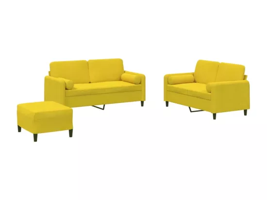 Ensemble de canapés 3 pièces avec coussins jaune velours