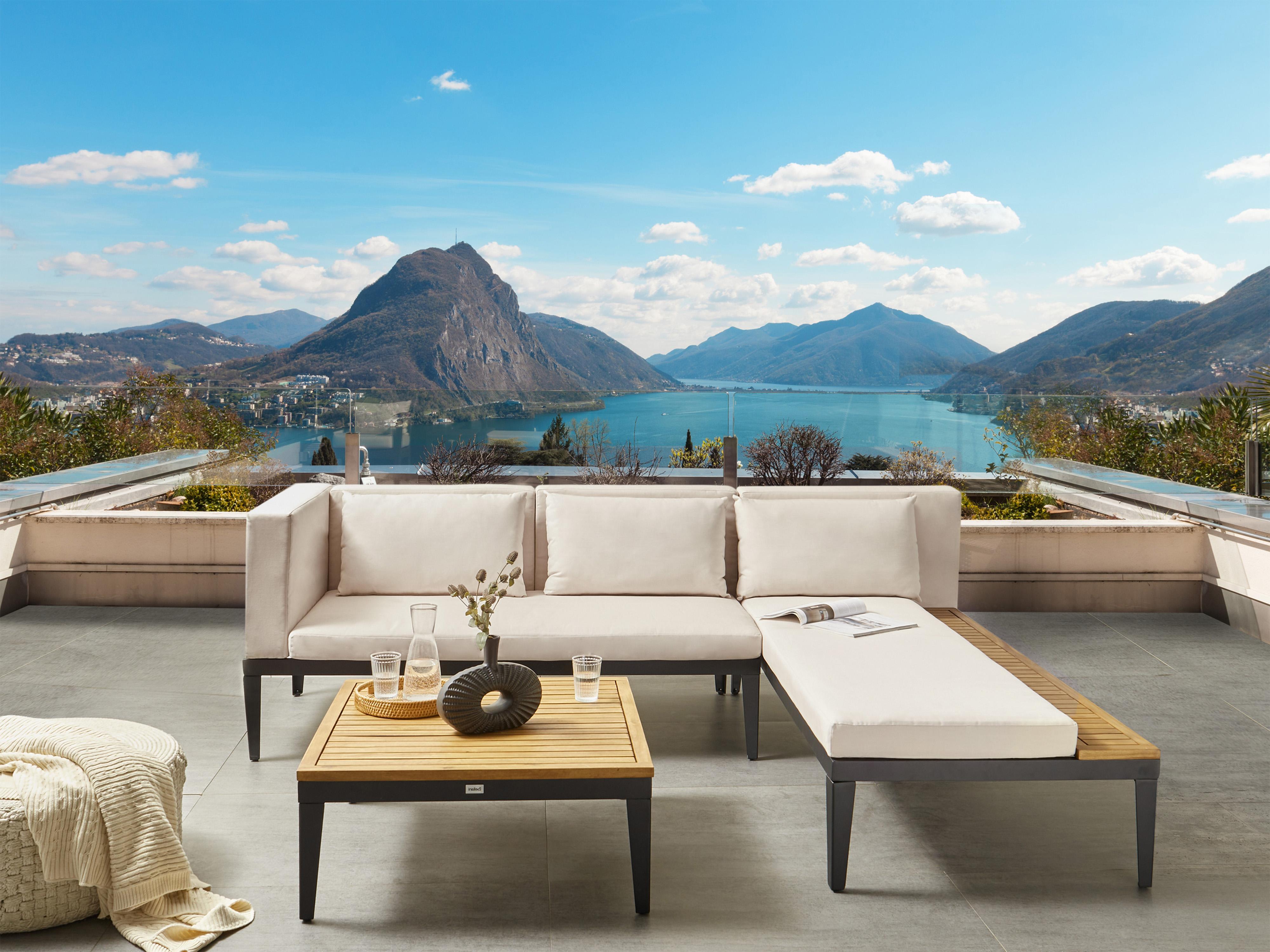 Tuin hoekloungeset met tafel 3-zits BRACCIANO linkszijdig Gecertificeerd acaciahout Lichtbeige