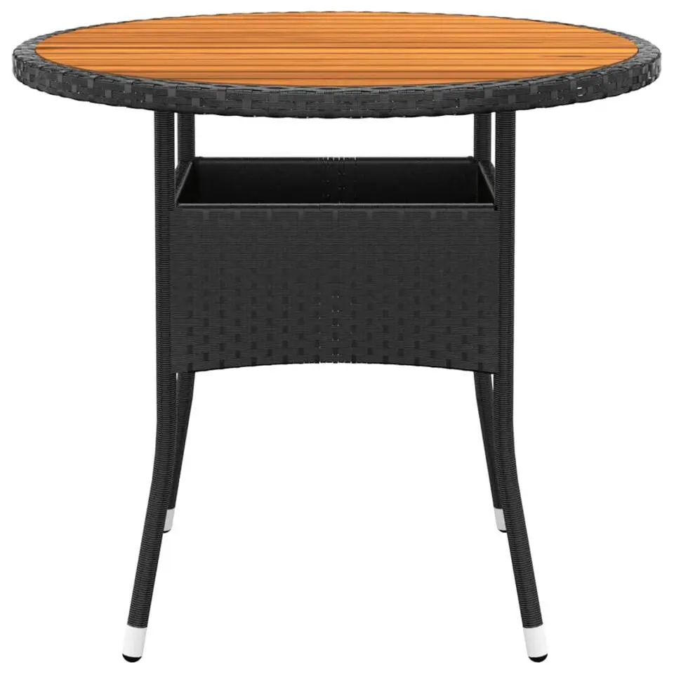 vidaXL - 5-delige Tuinset met kussens zwart - Poly rattan en hout - ø 80 cm