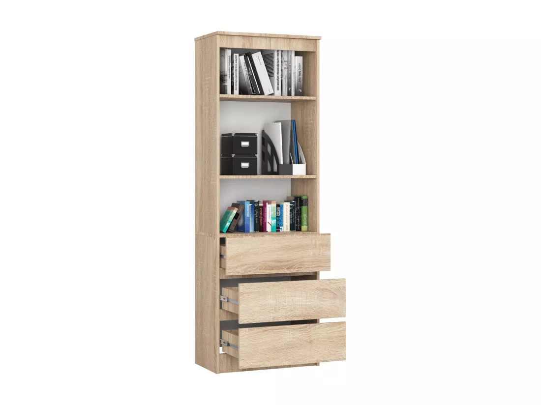 Bibliothèque de bureau AKORD R60 Chêne Sonoma 60 cm 3 tiroirs façade Chêne Sonoma mat 3 étagères 60x35x180 cm