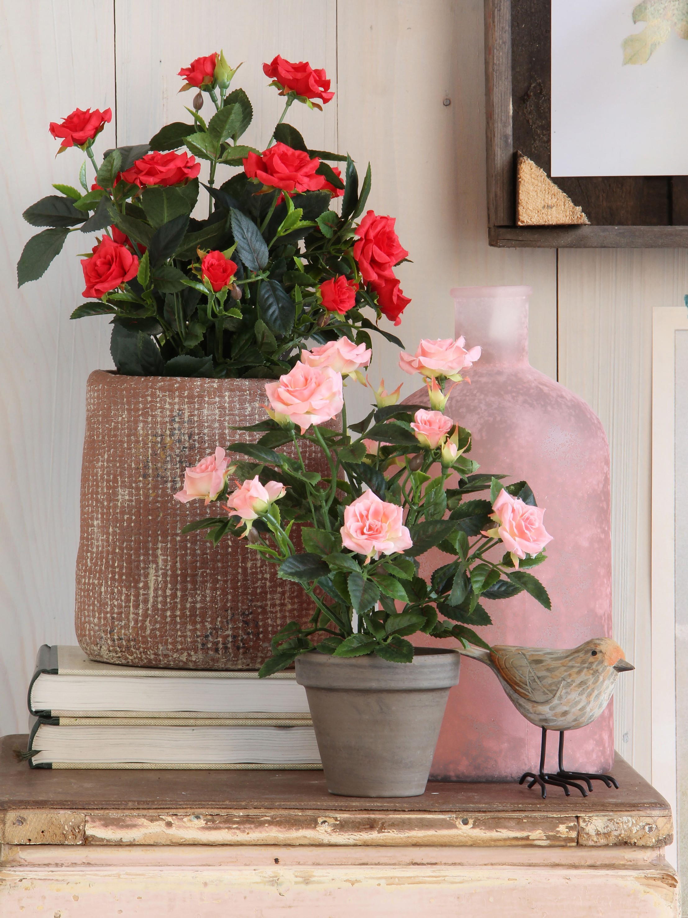 Mica decorations - rosier artificielle rouges en pot h33