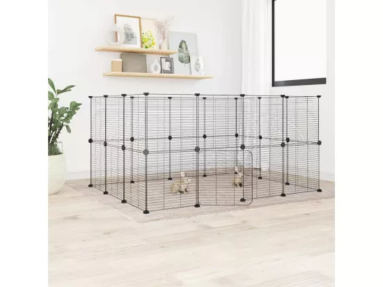 Cage animaux de compagnie à 28 panneaux et porte Noir 35x35 cm