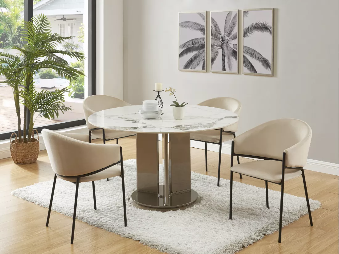 Lot de 6 chaises avec accoudoirs en velours et métal noir - Beige - ORDIDA de Pascal MORABITO