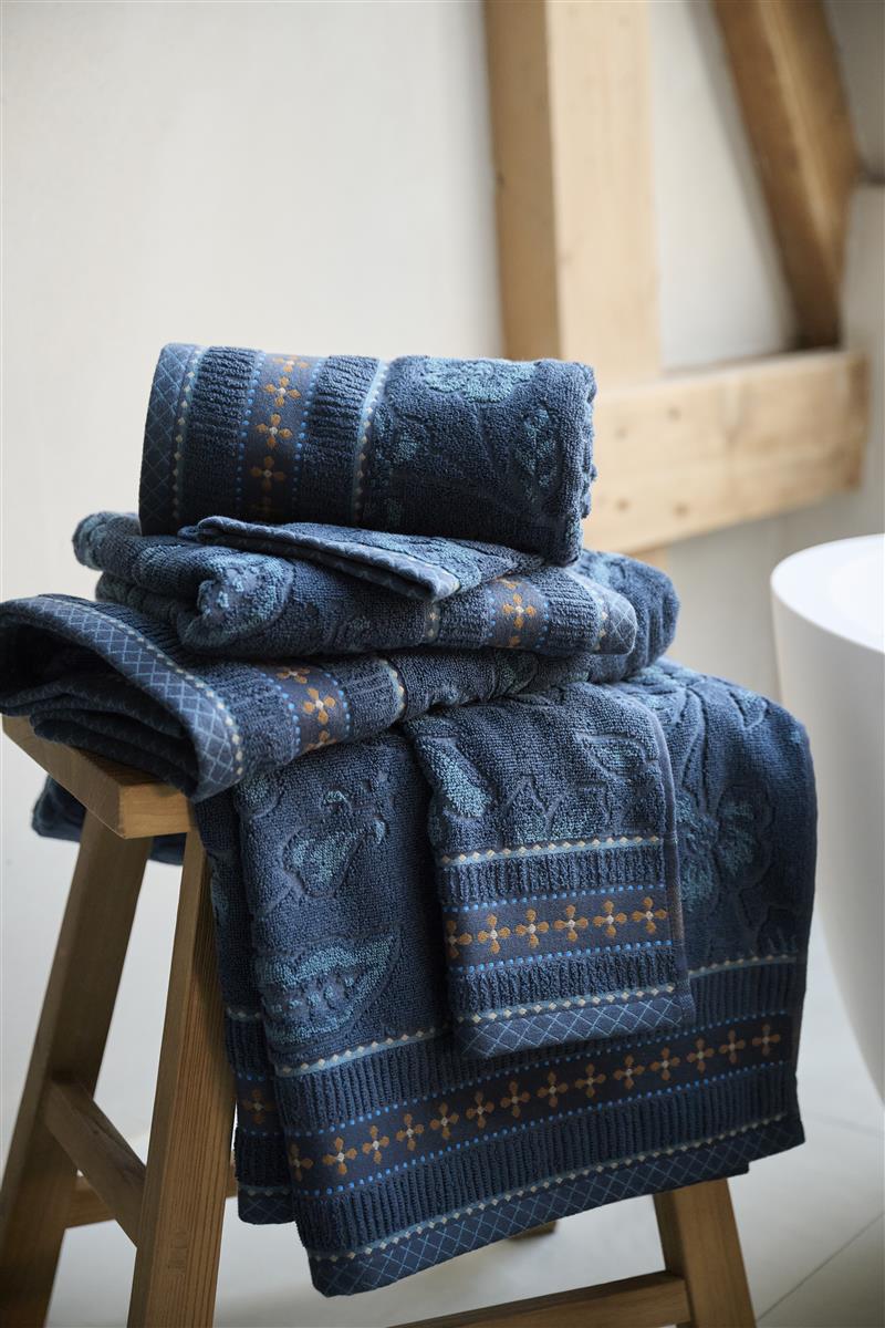 Pip Studio Jasmin Jacquard - Douchehanddoek - Donker Blauw - 55x100 cm
