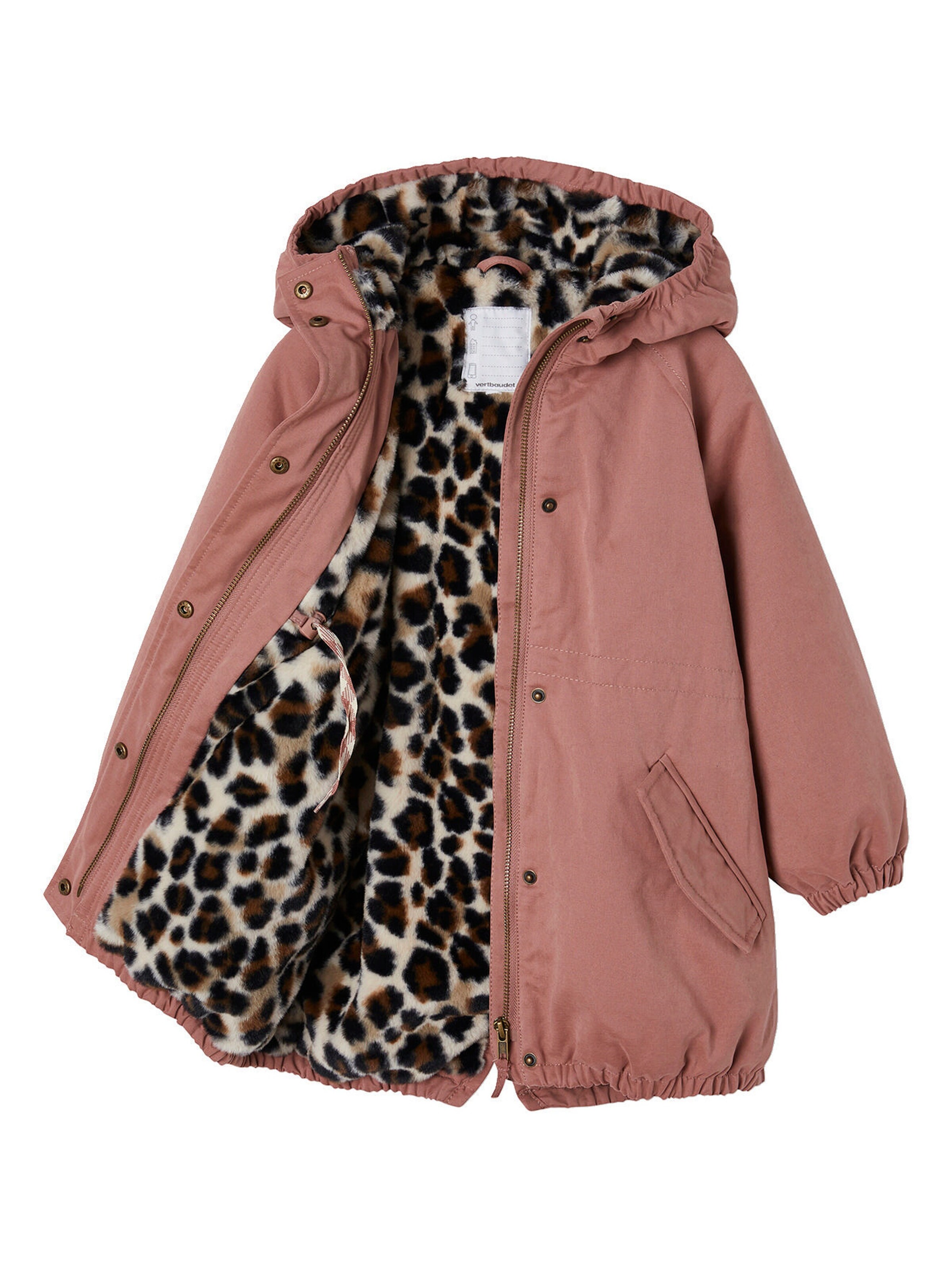 Vertbaudet Mädchen Winterjacke mit Kapuze, Wattierung Recycling-Polyester rosenholz/leo
