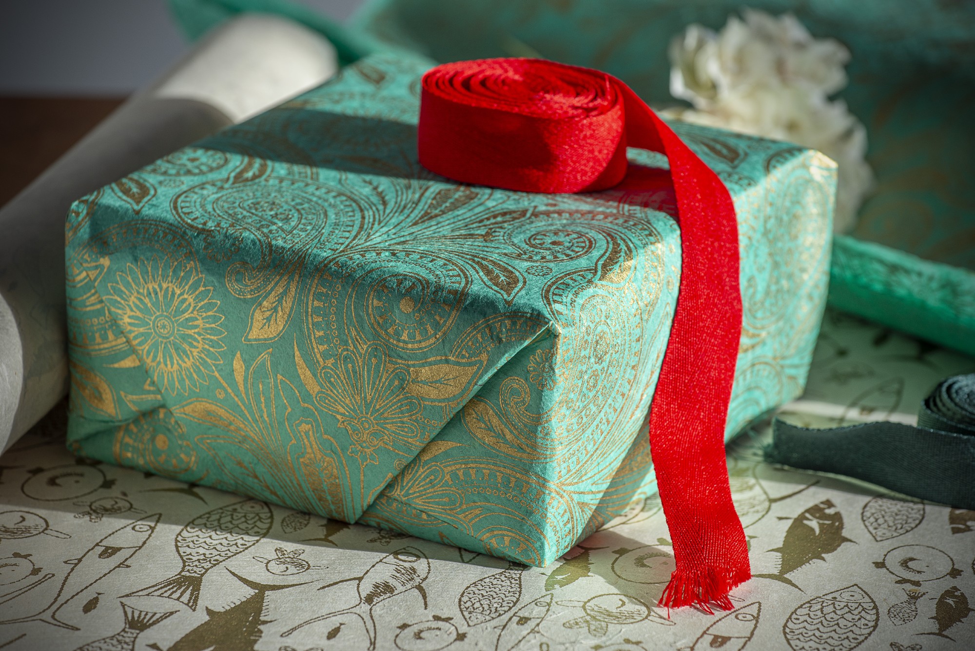 Geschenkpapier floral, mint, gold, L 76 cm, B 51 cm günstig bestellen