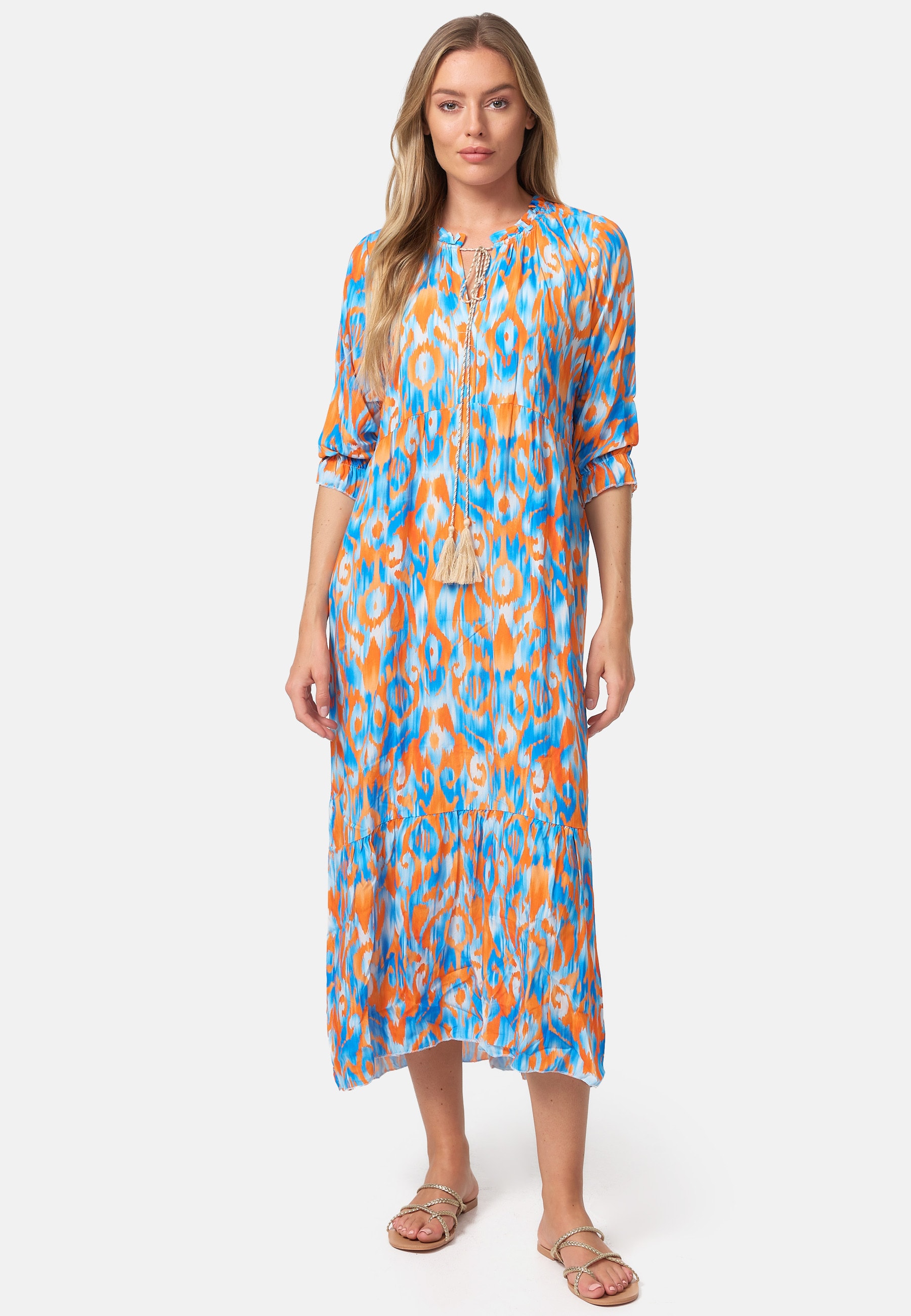 PM SELECTED Damen Maxikleid Sommerkleid Jersey Strandkleid mit Muster in Einheitsgröße PM37