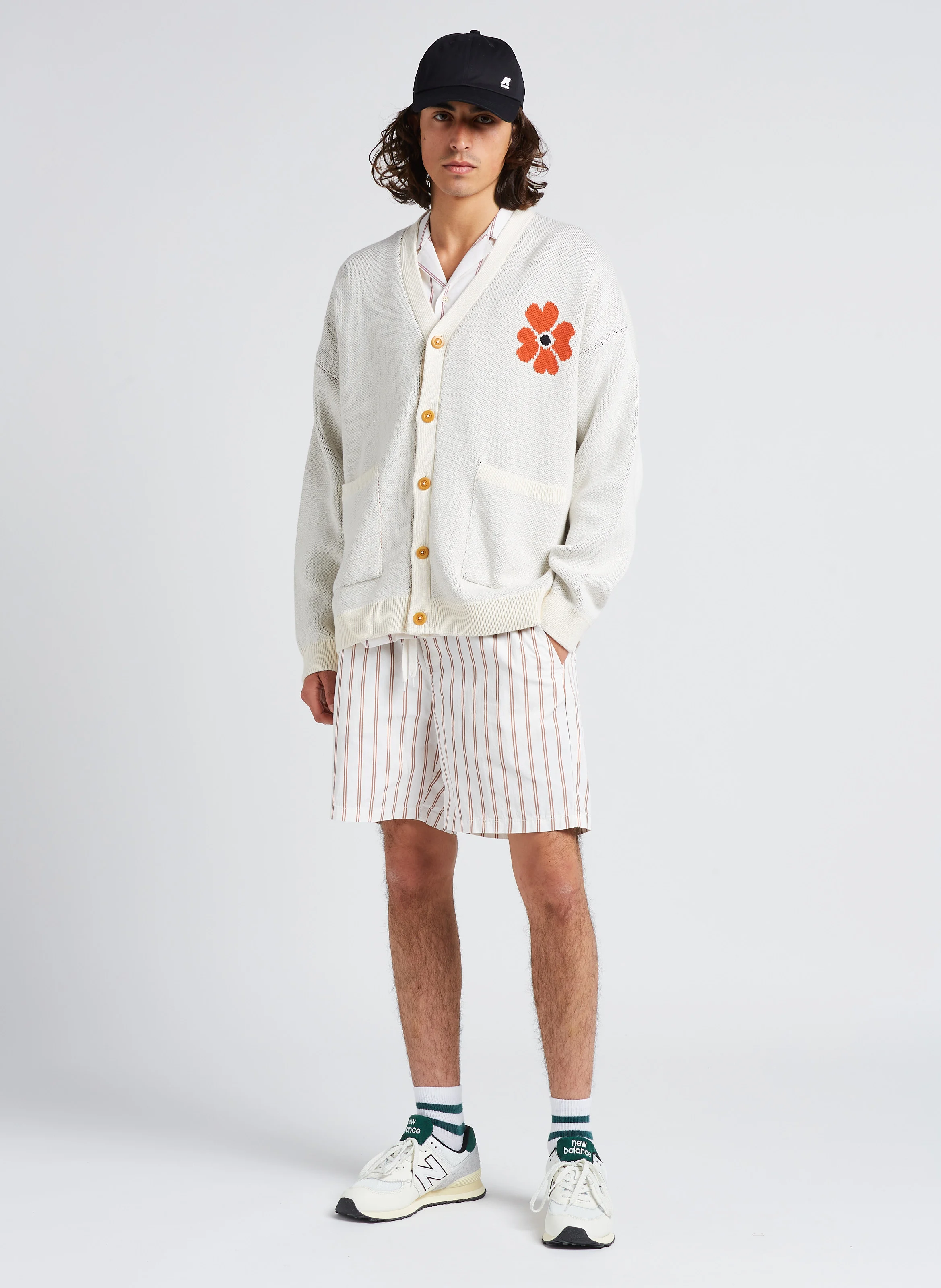CAUDAN - Gilet col V loose-fit jacquard en coton bio | Blanc