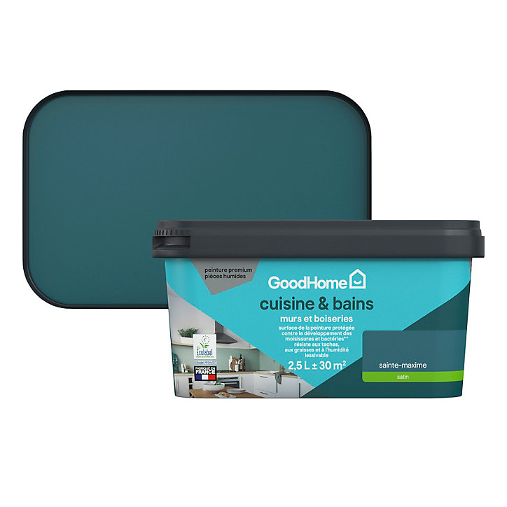 Peinture cuisine et salle de bains GoodHome vert Sainte-Maxime satin 2,5L