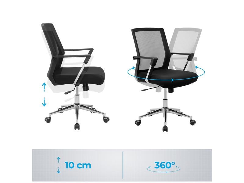 Songmics Bürostuhl mit Netzrücken und Armlehnen, Schwarz Bequemer und ergonomischer Schreibtischstuhl