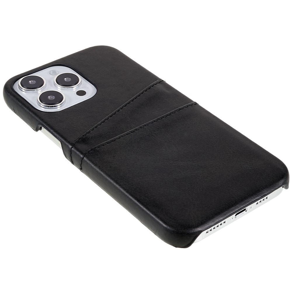 iPhone 14 Pro Leder Hülle Snap Case   Kartenfach - Schwarz