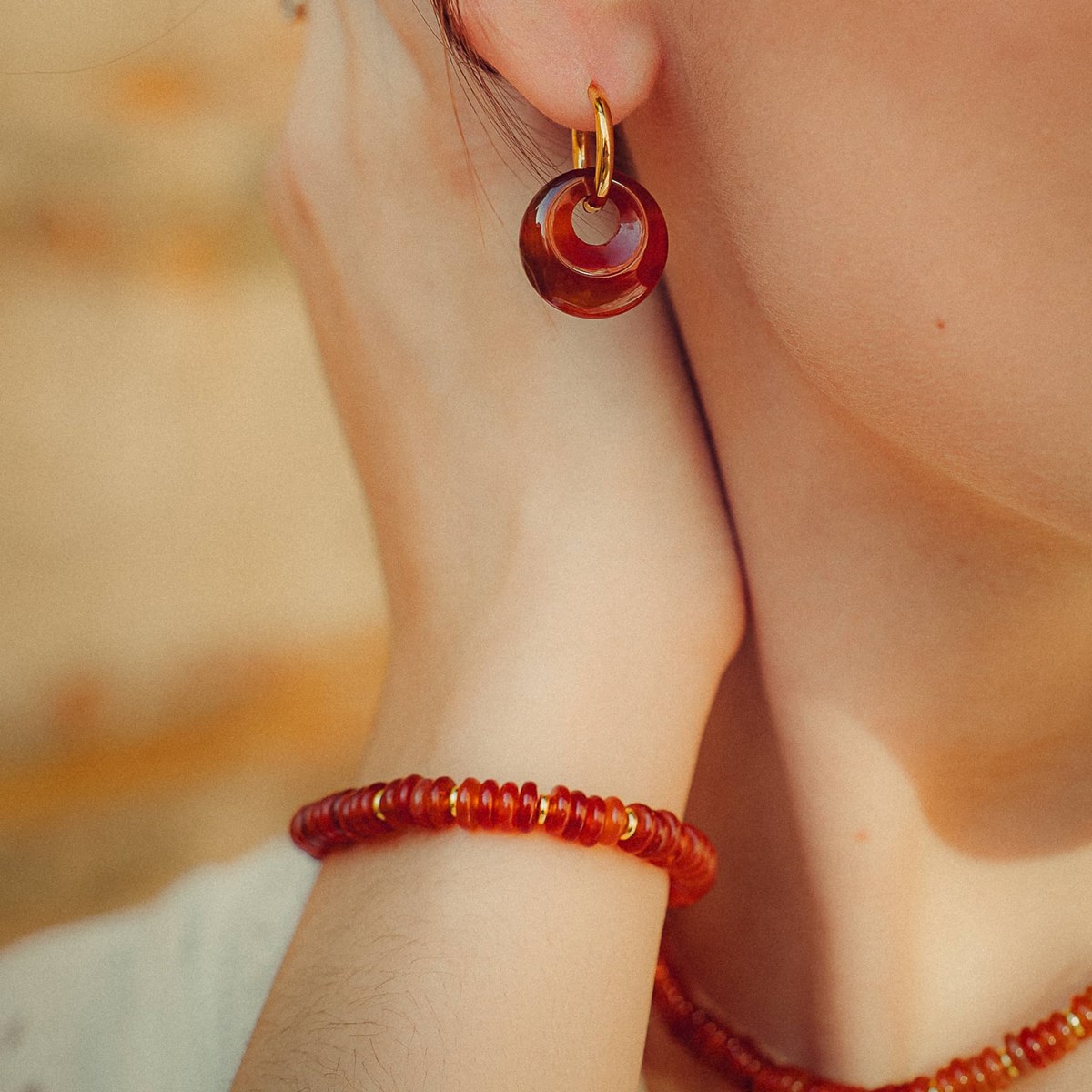 Collier, bracelet et boucles d'oreilles Blima en pierres Agate rouge