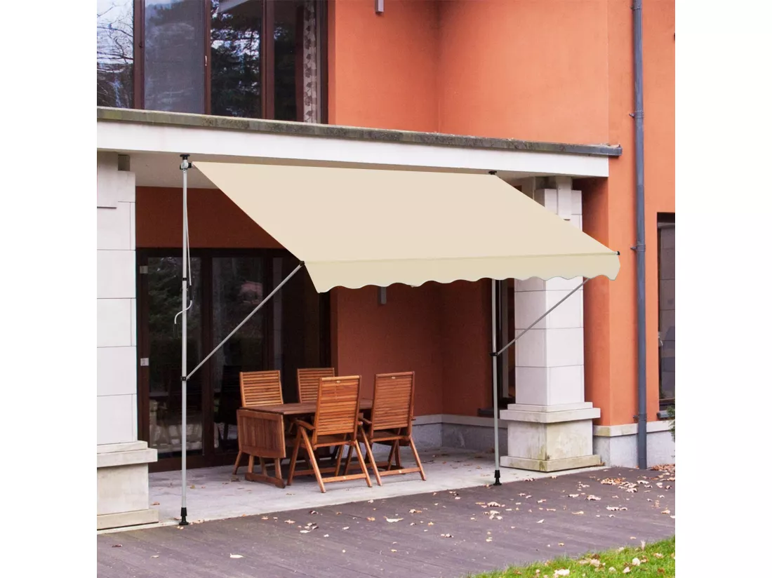 Store banne manuel rétractable 3L x 1,5l m inclinaison et hauteur réglable installation rapide métal alu polyester anti-UV beige