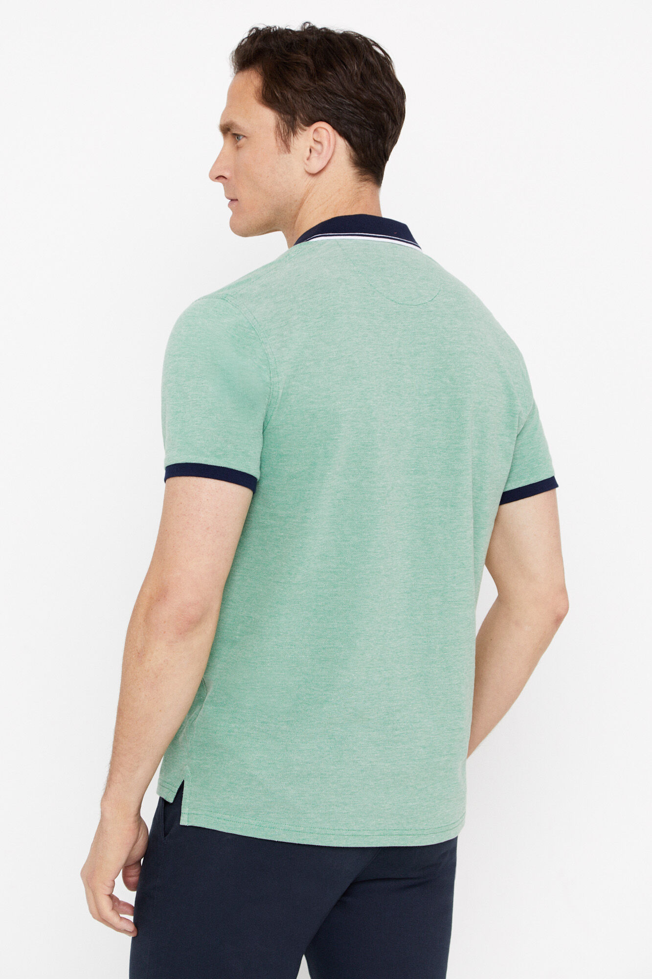 Camisa polo oxford com gola contrastante - Verde