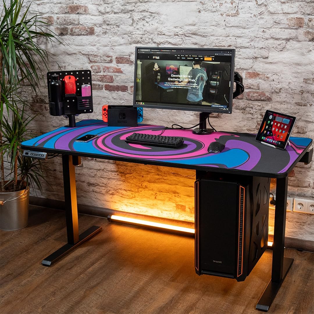 Entry Bundle: Elektrisch höhenverstellbarer Gaming Tisch inkl. Deskpad Black Noise – Ergonomischer Gaming Schreibtisch und PC Tisch – Schwarz, 120 x 70 cm