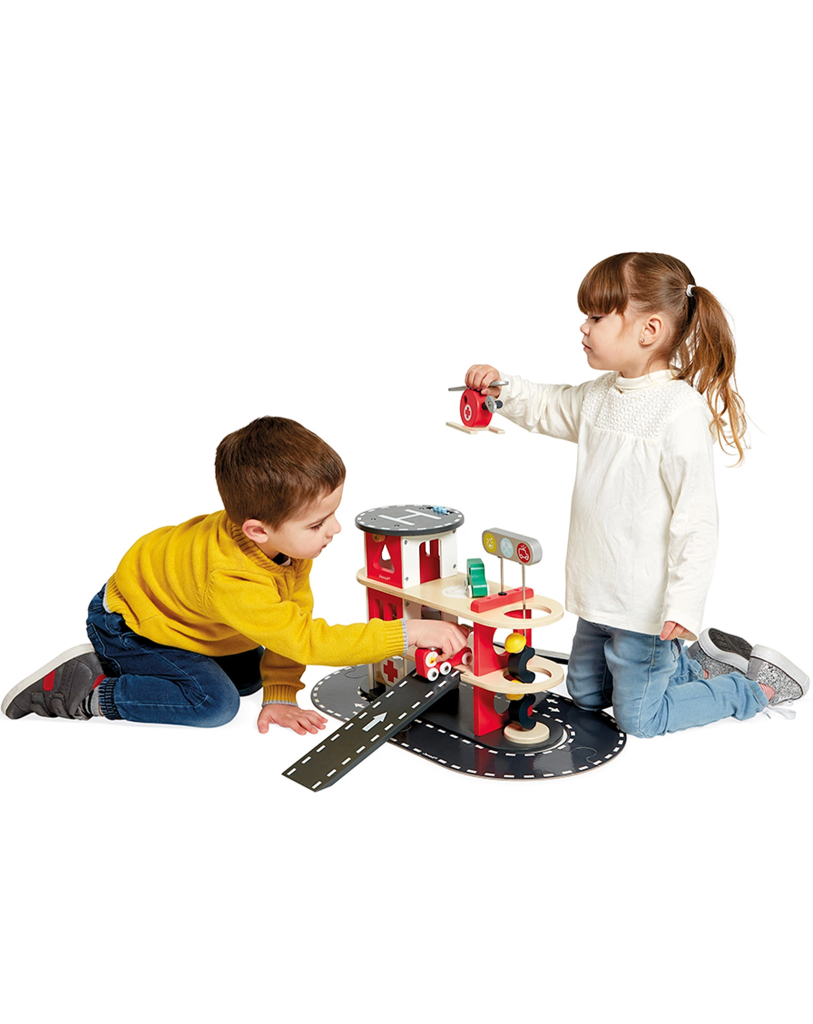 Holz-Spielset BOLID FEUERWEHRSTATION in rot