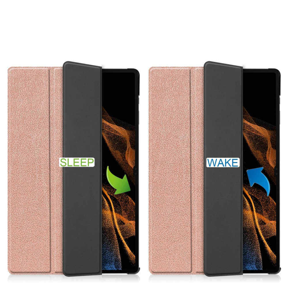 Samsung Galaxy Tab S10 Ultra Flipcase Hülle Ledertasche mit Aufstellfunktion Litchi Look   S-Pen Halterung - Roségold