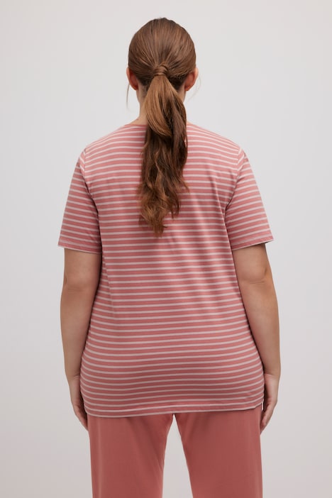 Pyjamashirt, Ringel, Rundhals, Halbarm, Biobaumwolle