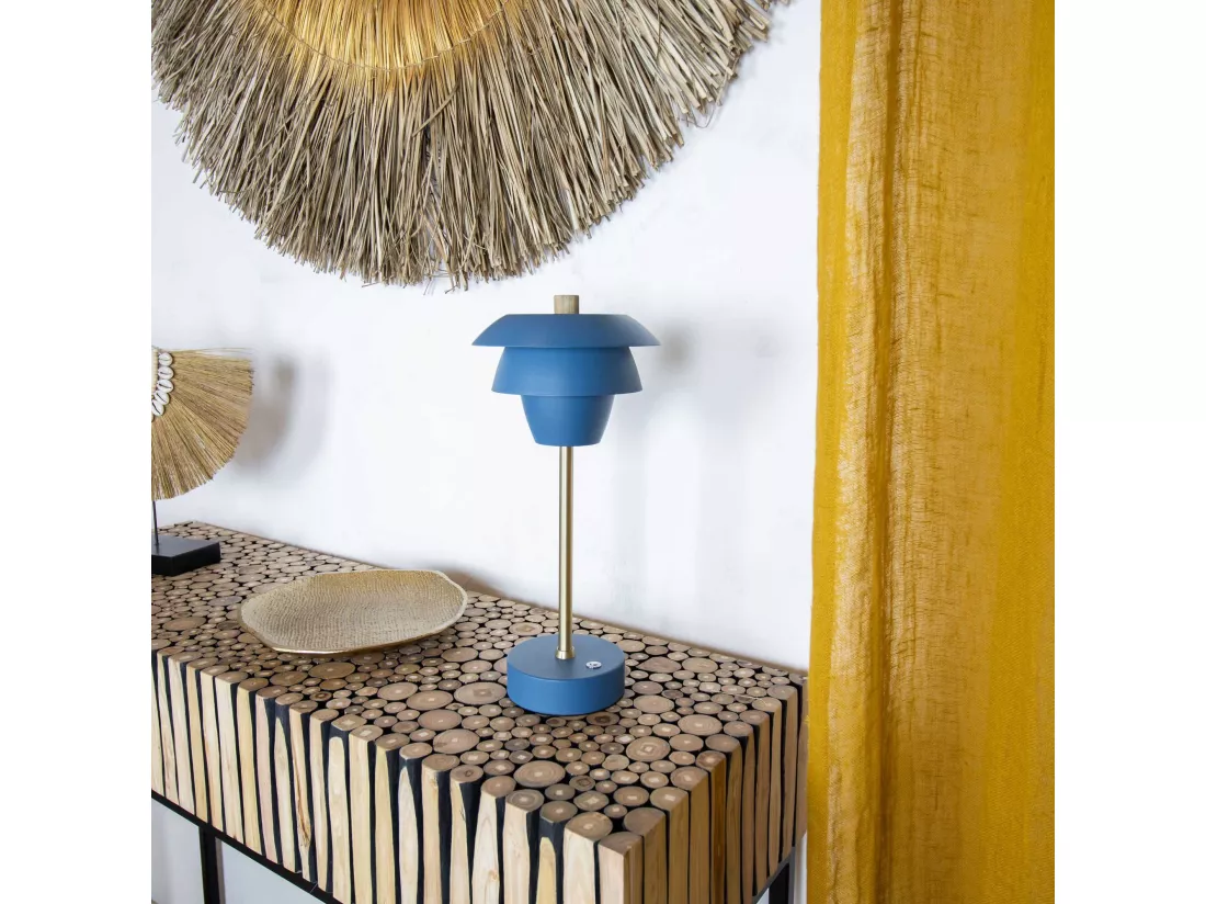Now's Home - Lampe A Poser Design Rechargeable Bleu Et Dore H31cm Moxy