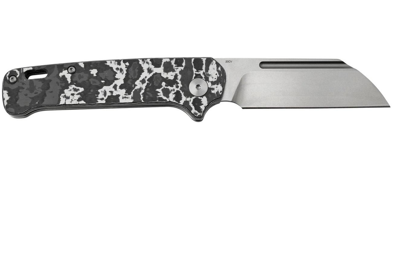 QSP Knife Penguin QS130SJ-G1, CPM 20CV Stonewashed, Fat Carbon White Storm, slipjoint zakmes