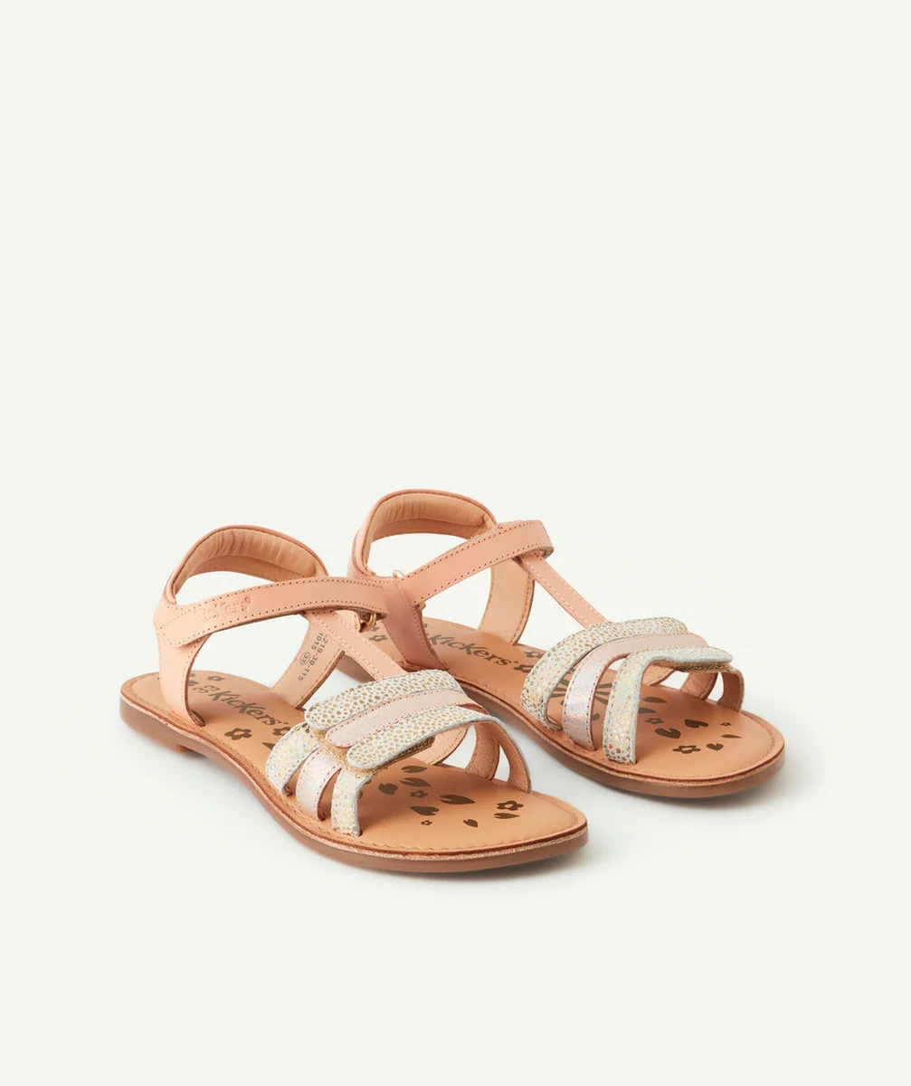 KICKERSSANDALES FILLES DIAMANTO NUDE METALLISE EN CUIR