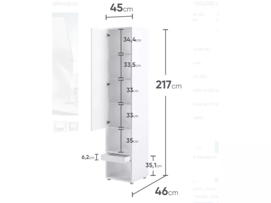 Lit escamotable vertical blanc mat avec 2 armoires de rangement Noby-Avec Led-140x200