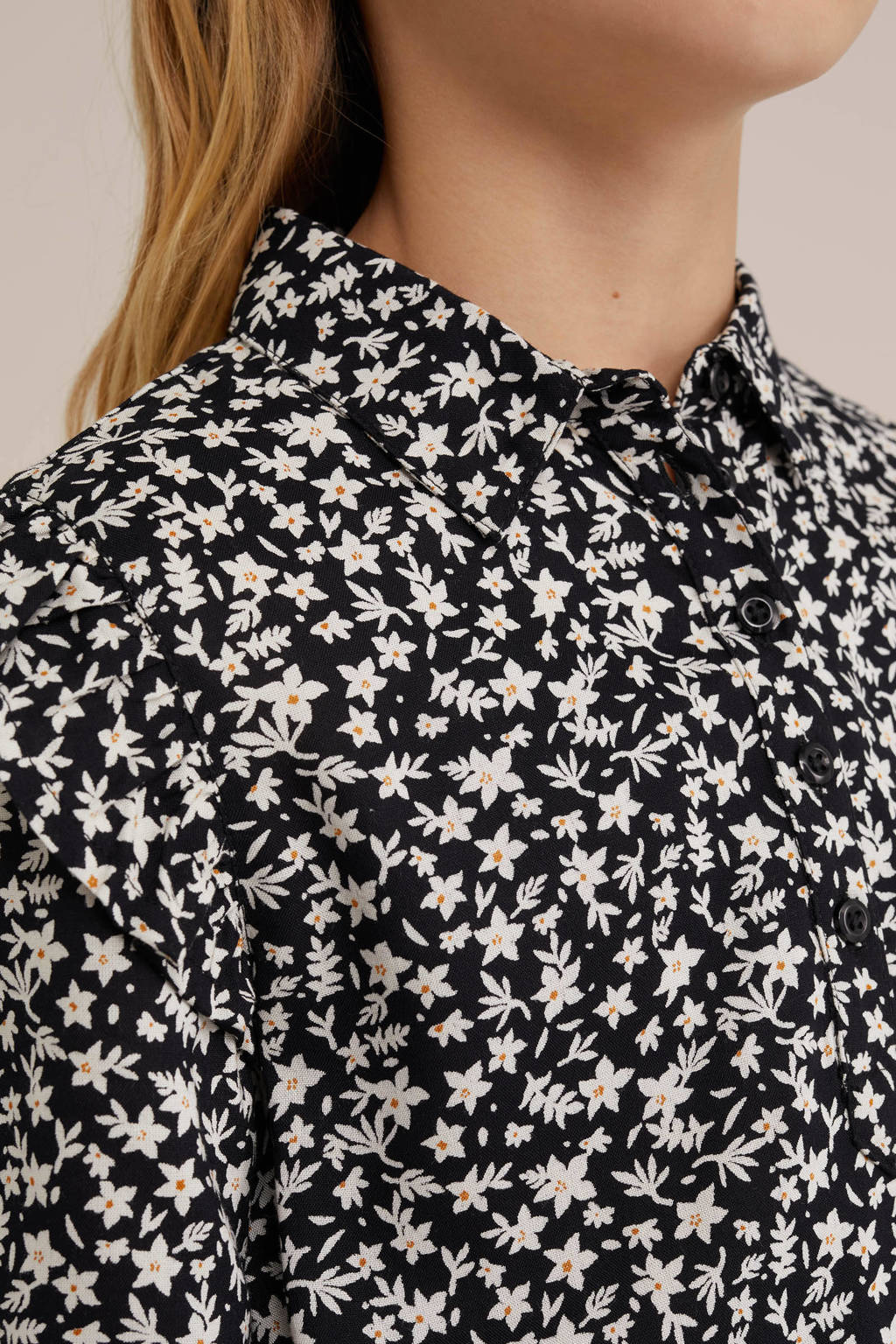 WE Fashion jurk met all over print en ruches rood/roze