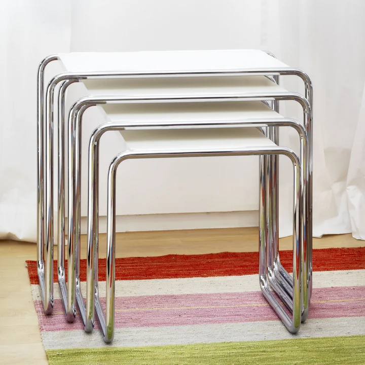 Thonet - B 9 Satztisch-Set, a   b, Chrom / Glas opalweiss in Diamantschliff