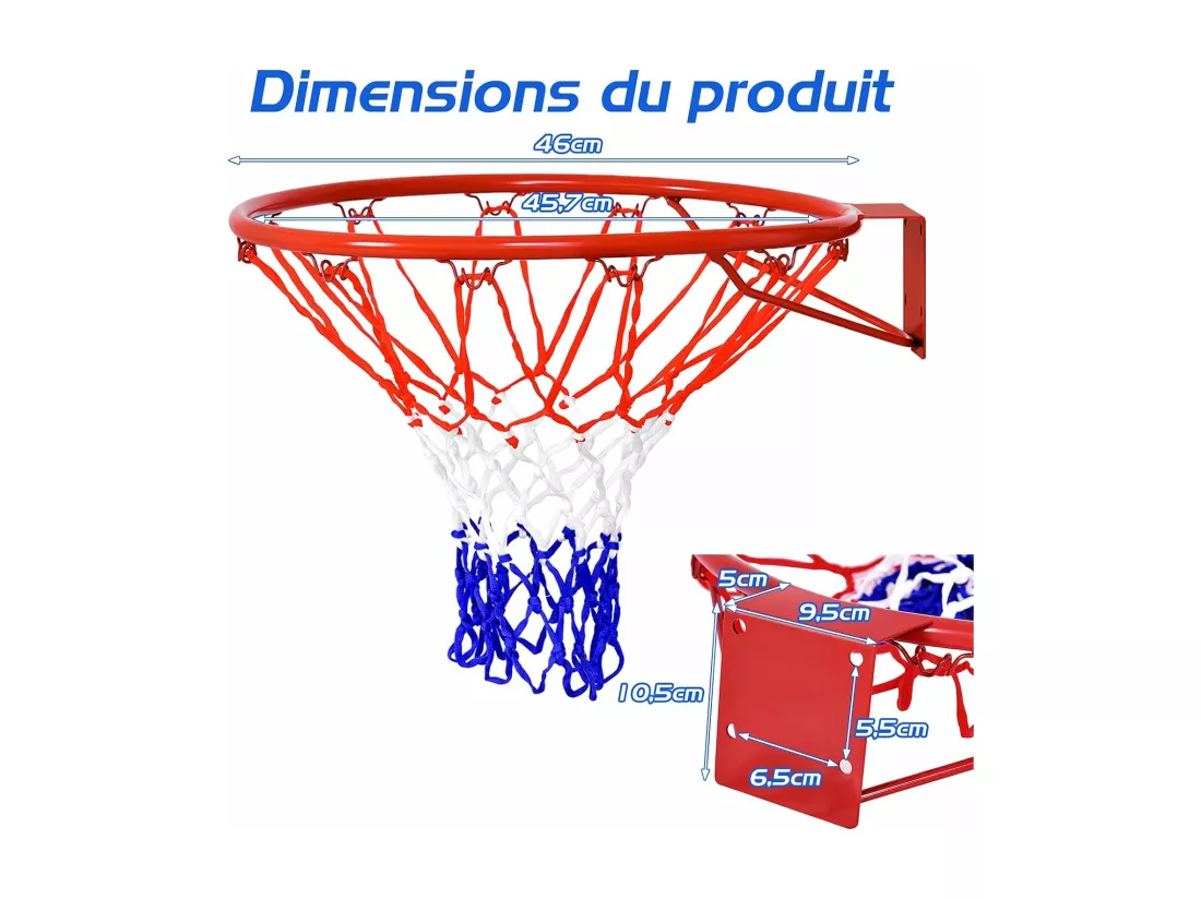Panier de Basket Anneau Suspendu de Basket-Ball avec Filet Fixation au Murale en Acier Intérieur/Extérieur Diamètre du Anneau : 46 CM Convient aux Adultes et aux Enfants