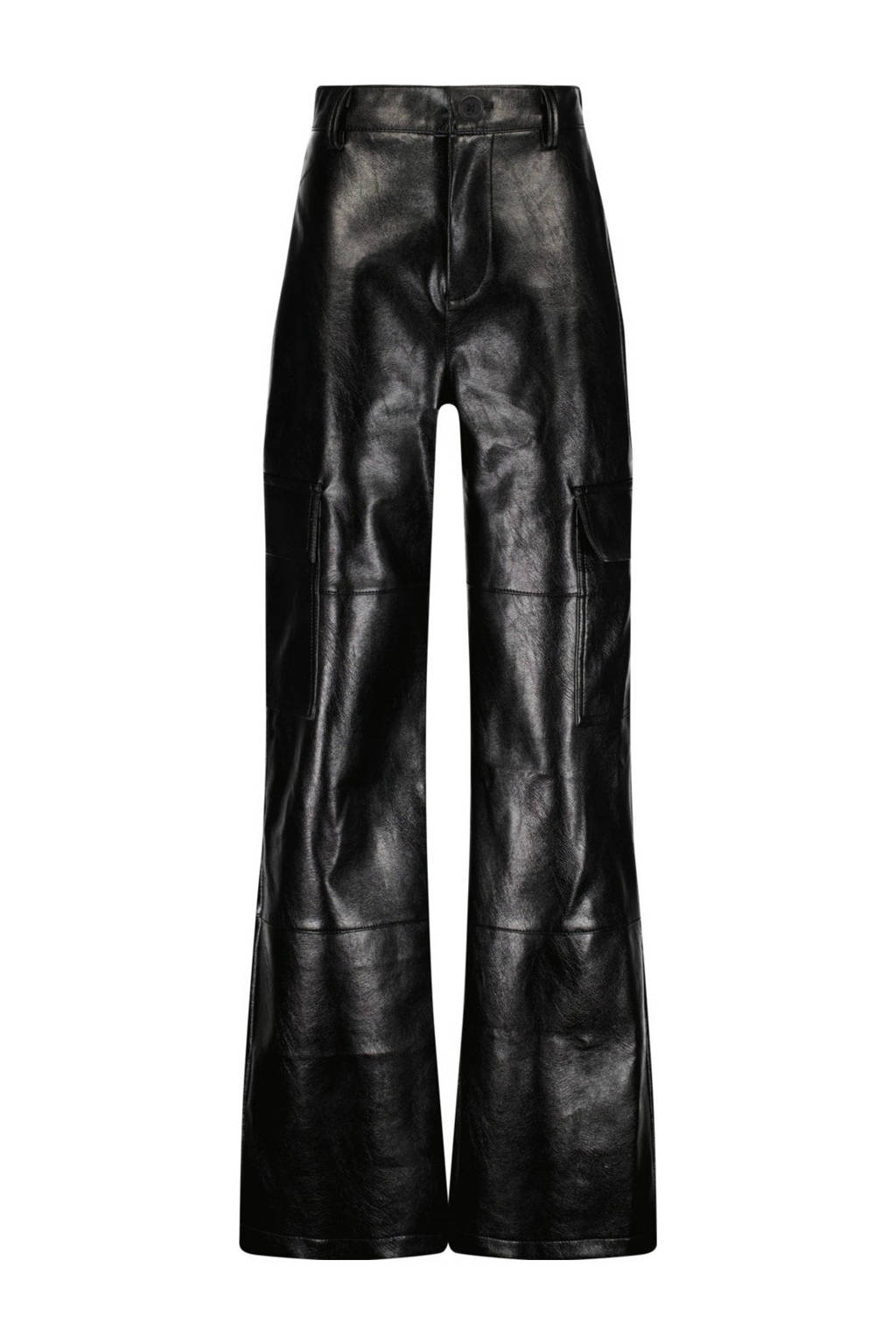 Vingino imitatieleren high waist straight fit broek Sade zwart
