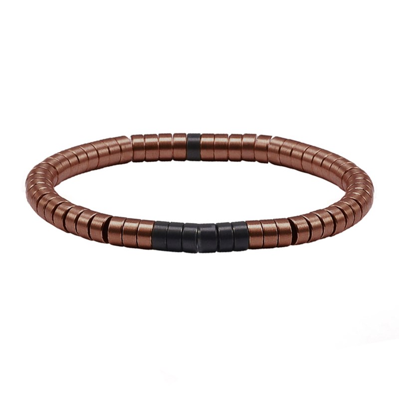 Bracelet Heishi Métal Série Acier Chocolat Et Noir Mat-XS-14cm