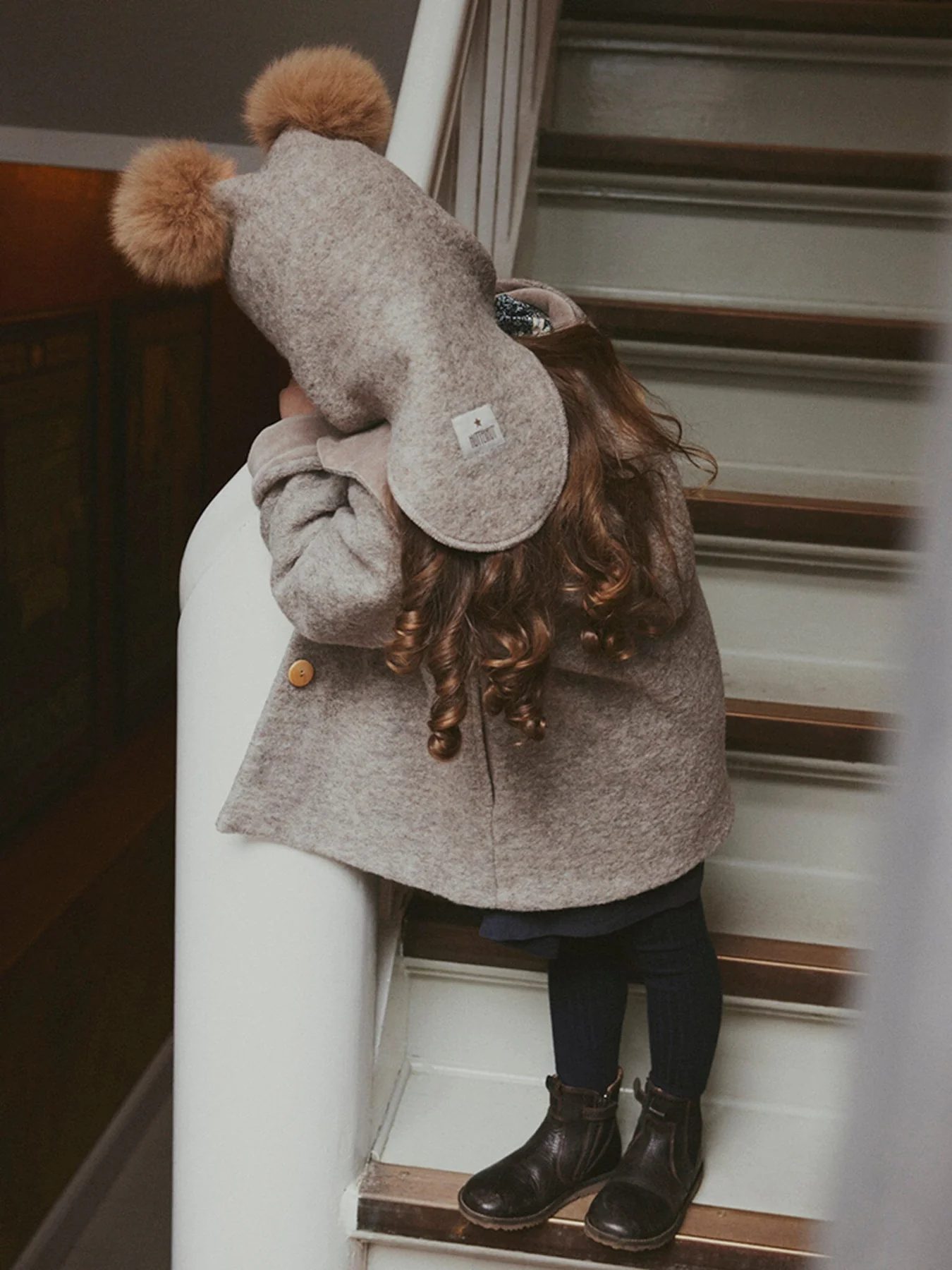 Huttelihut Balaclava Wool Alpaca Pompoms camel melange
