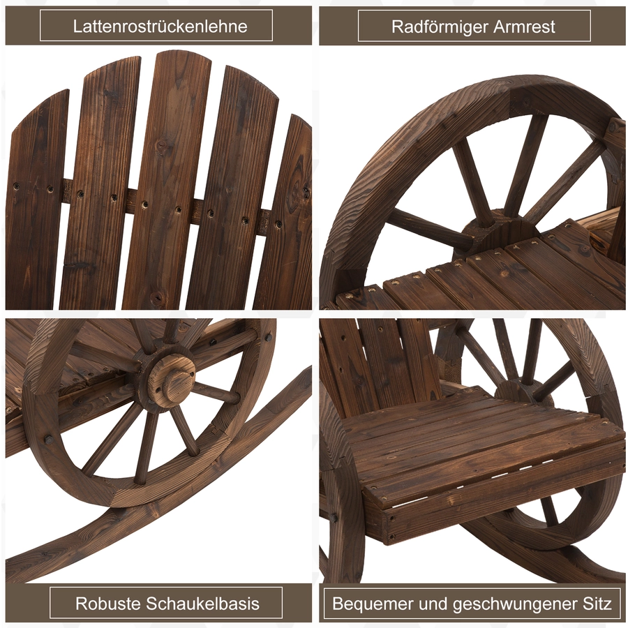 Outsunny Schaukelstuhl im Wagenrad-Design dunkelbraun