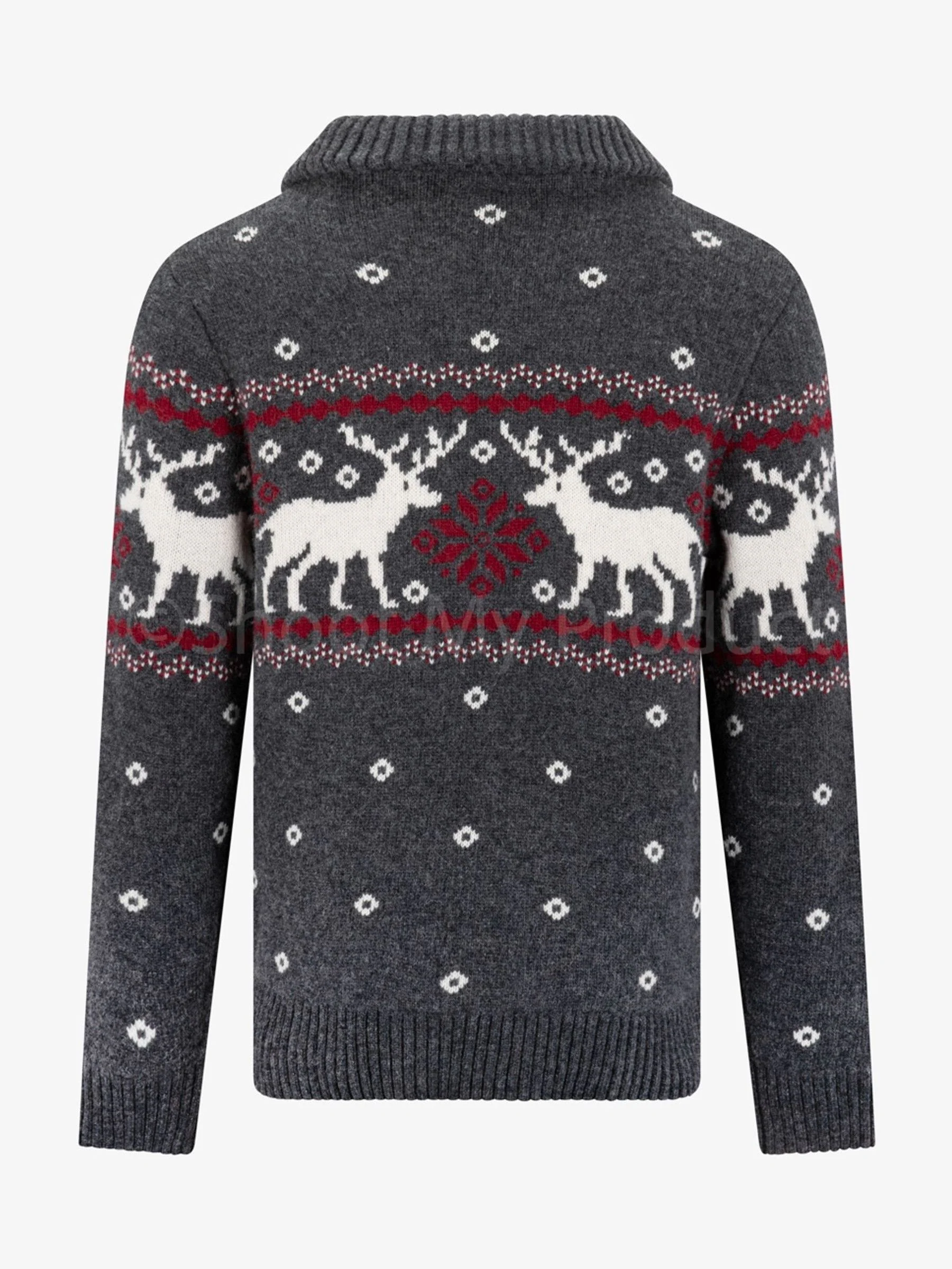 The Little Tailor grijze wollen Blend zip neck feestelijke fairisle Kerstmis Trui