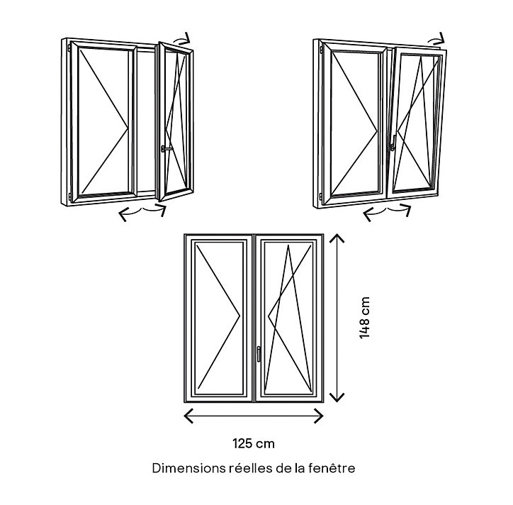 Fenêtre PVC 2 vantaux oscillo-battant GoodHome blanc - l.120 x h.145 cm