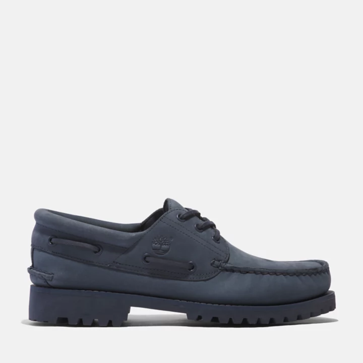Chaussure bateau authentique cousue main Timberland pour homme en daim bleu foncé