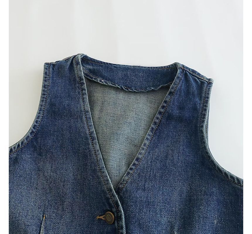 SugaYuja - Gewassen denim vest met knoopjes
