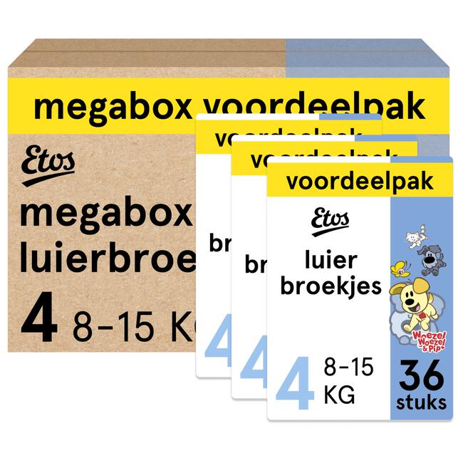 Etos Woezel & Pip Luierbroekjes Maxi Megabox Voordeelpak Maat 4 8-15 kg 108 stuks