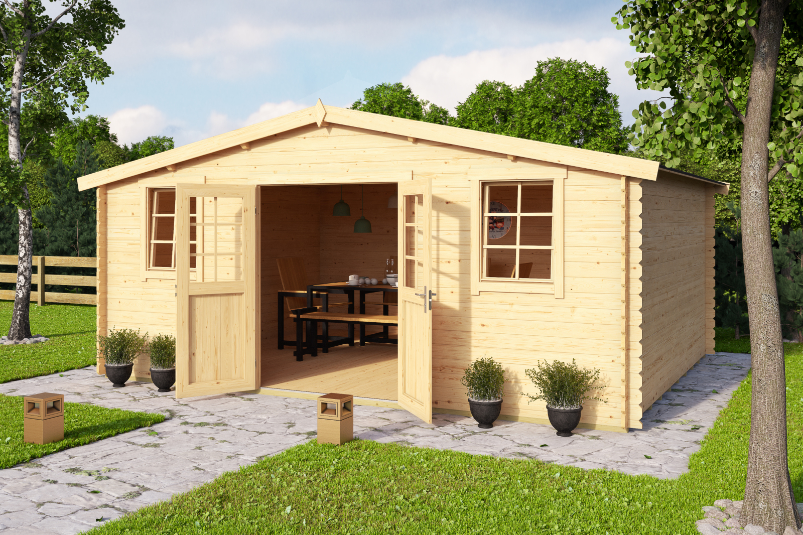 Gartenhaus WELS 5 - Fichte massiv - naturbelassen - 510x400 cm