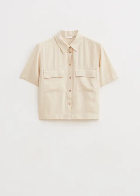 Linnen mix korte mouwen blouse zand (ZND.L)